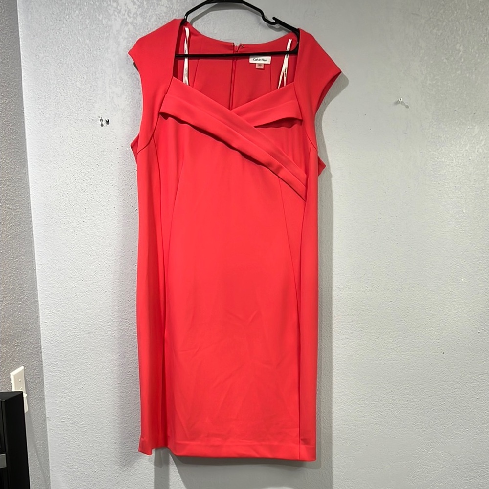 Calvin Klein Pink Asymmetrical Sheath Dress Size 14W